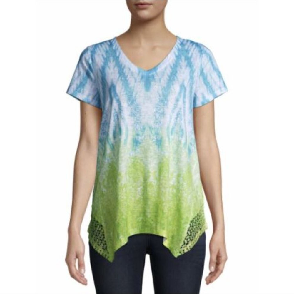 Time and Tru Tie Dye Rhinestone Short Sleeve Top